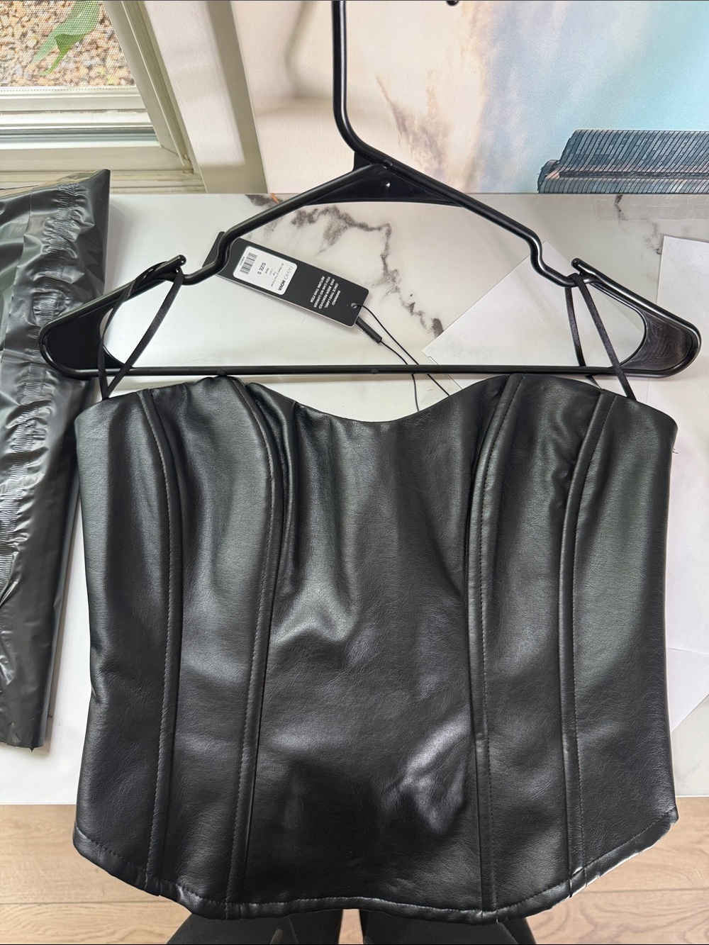 Fashion Nova Black Faux Leather Strapless Corset Crop Top